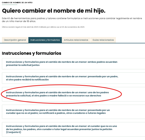 Captura de pantalla del herramientas de instrucciones